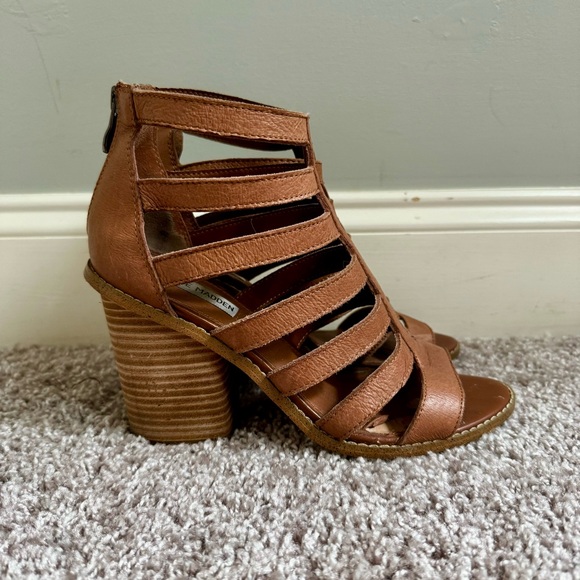 Steve Madden - Tan Carolle Strappy Leather Cutout Ankle Gladiator Sandals Sz 8.5 - Picture 6 of 14